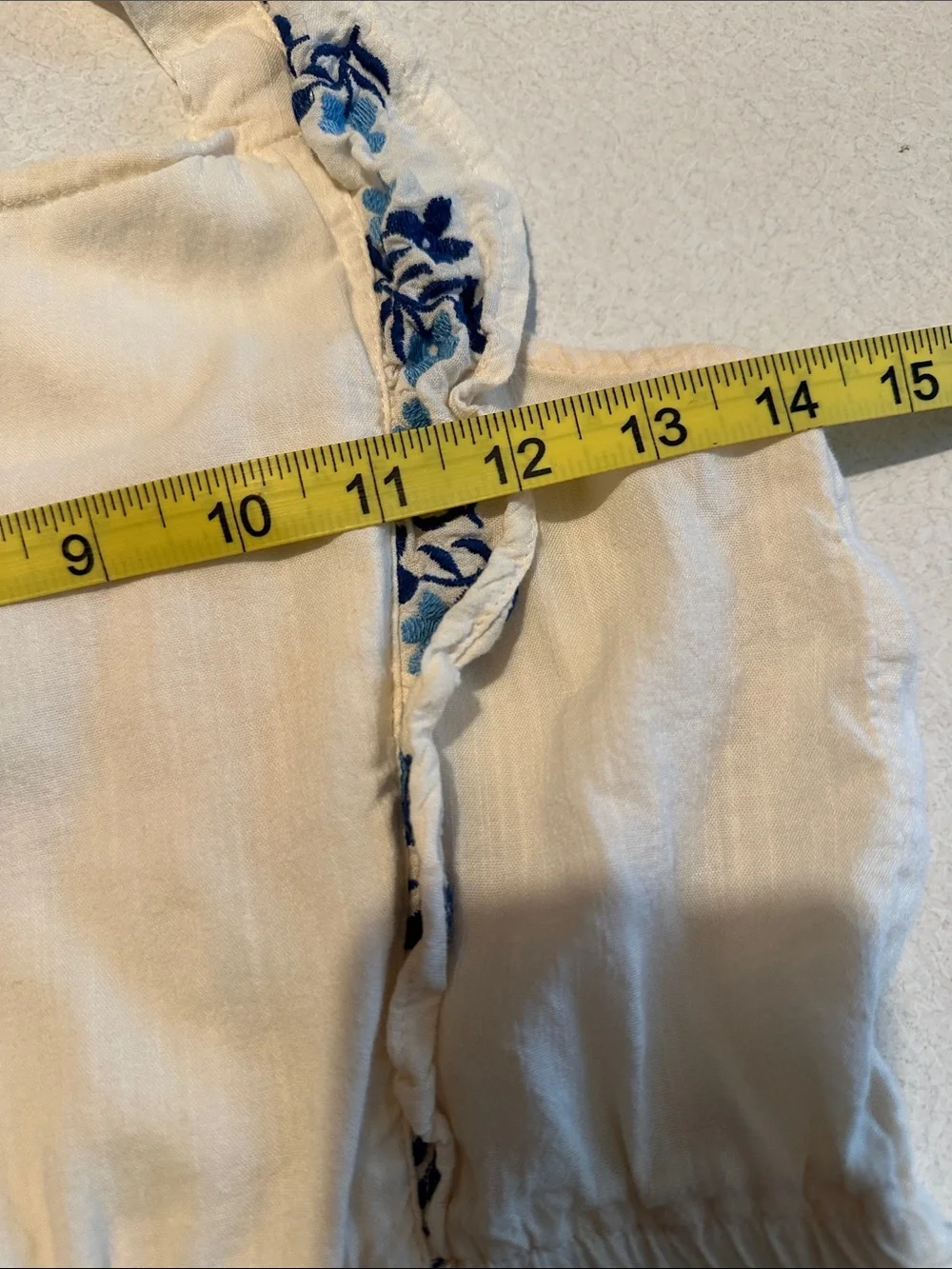 Old Navy White Girls' Sleeveless Top with Blue Floral Embroidery